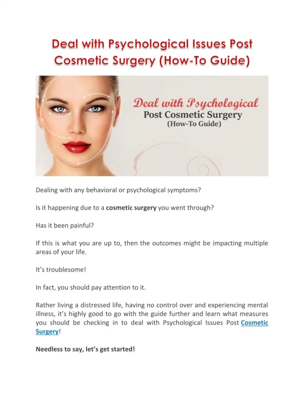 Deal with Psychological Issues Post Cosmetic Surgery (How-To Guide)