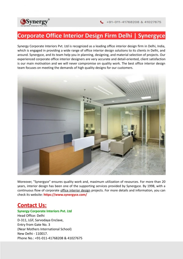 Office Interior Design Firm Delhi-Synergyce