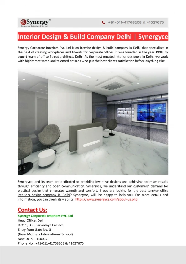 Interior Design & Build Company Delhi-Synergyce