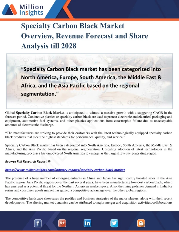 Specialty Carbon Black Market Overview, Revenue Forecast and Share Analysis till 2028