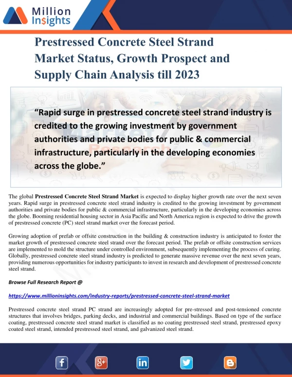 Prestressed Concrete Steel Strand Market Status, Growth Prospect and Supply Chain Analysis till 2023