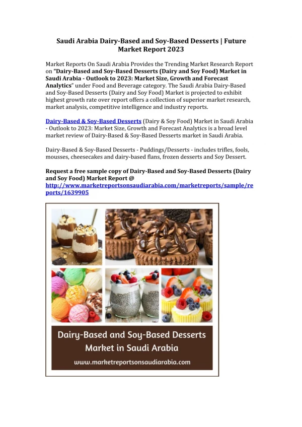 Saudi Arabia Dairy-Based and Soy-Based Desserts | Future Market Report 2023