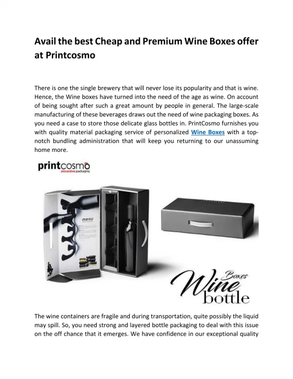 Avail the best Cheap and Premium Wine Boxes offer at Printcosmo