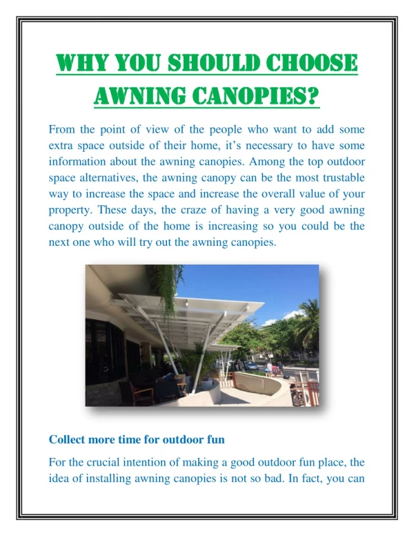 Why you should choose awning canopies?