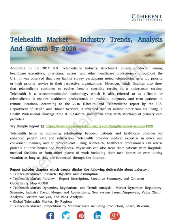 Telehealth Market - Industry Trends, Analysis And Growth By 2026