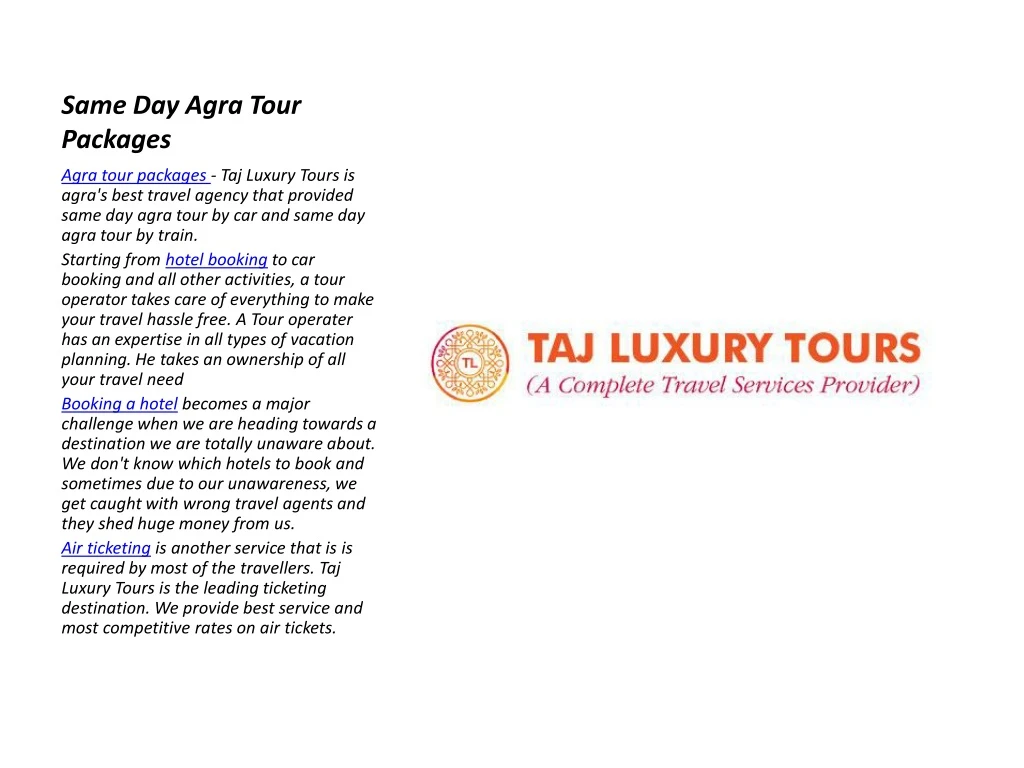 same day agra tour packages