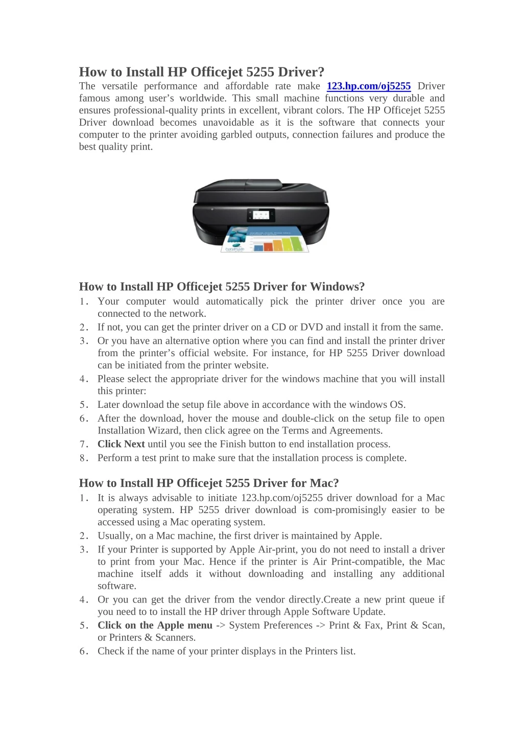 how to install hp officejet 5255 driver