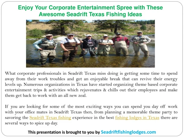 Enjoy Your Corporate Entertainment Spree with These Awesome Seadrift Texas Fishing Ideas