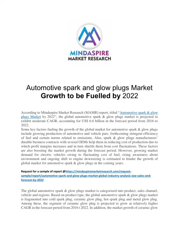 Automotive spark and glow plugs Market Growth to be Fuelled by 2022