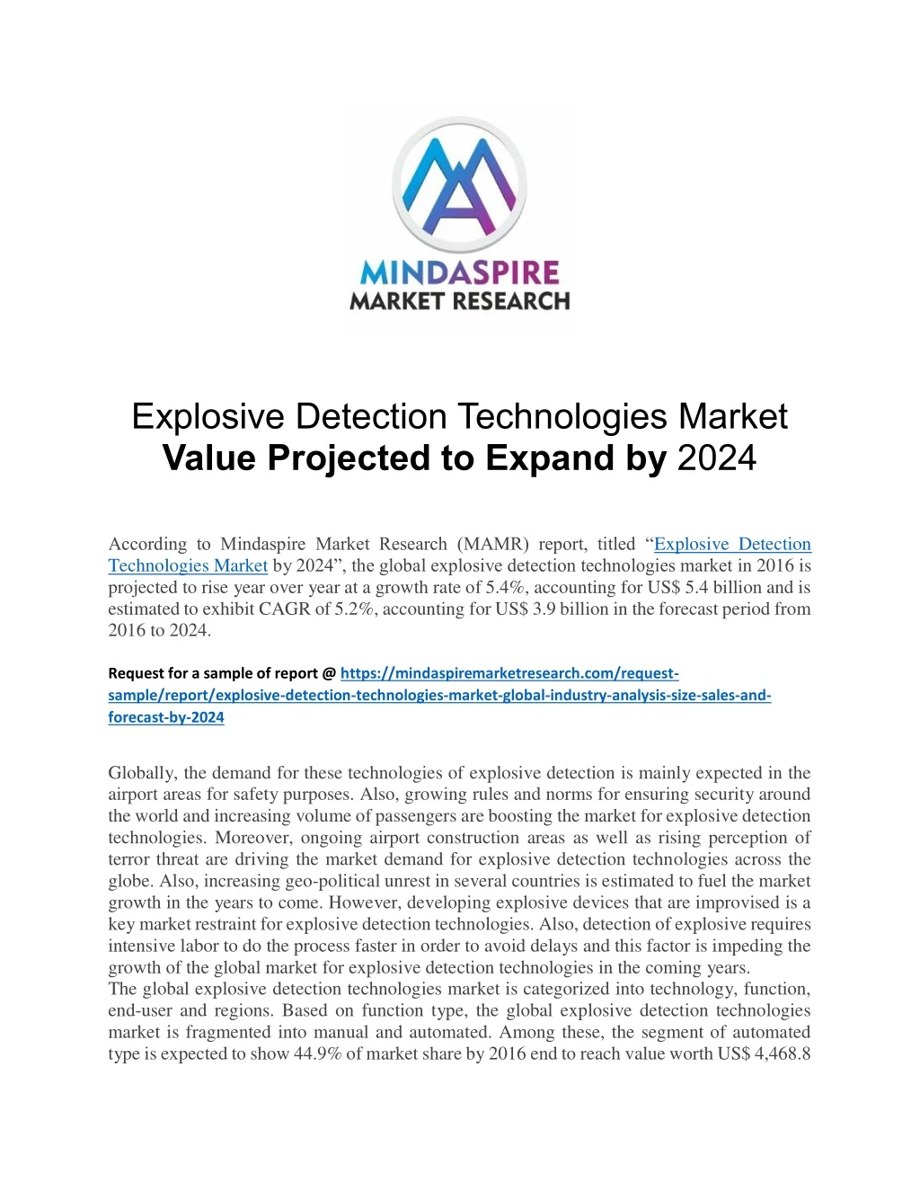 explosive detection technologies market value