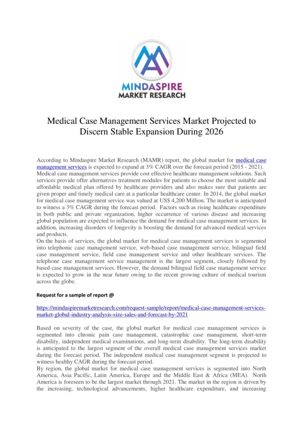 Medical Case Management Services Market Projected to Discern Stable Expansion During 2026
