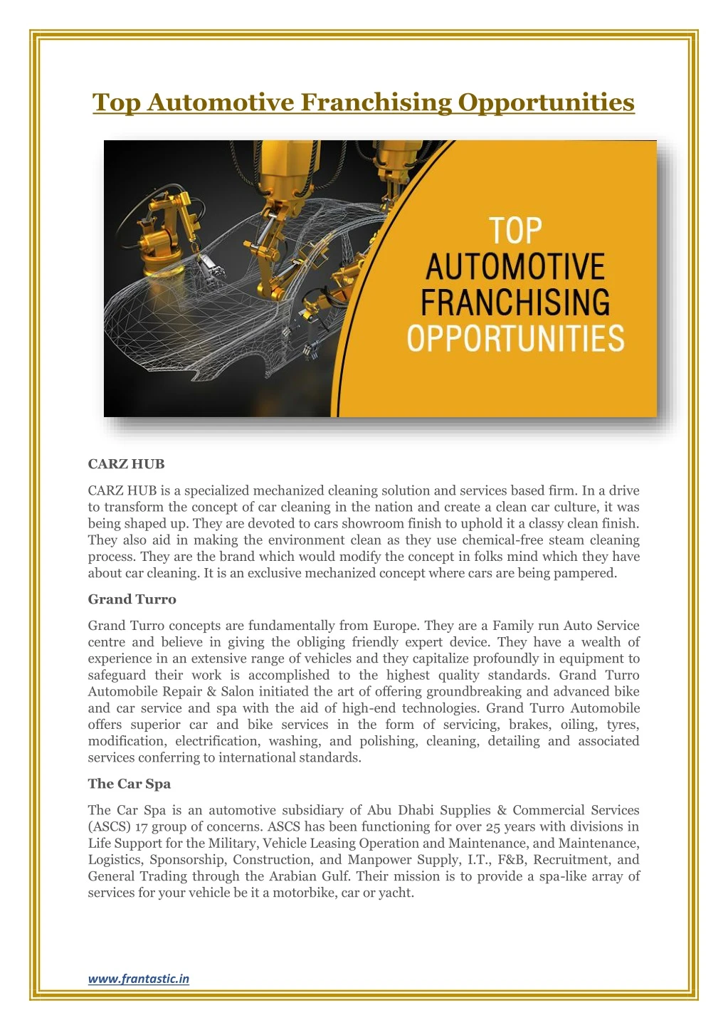 top automotive franchising opportunities