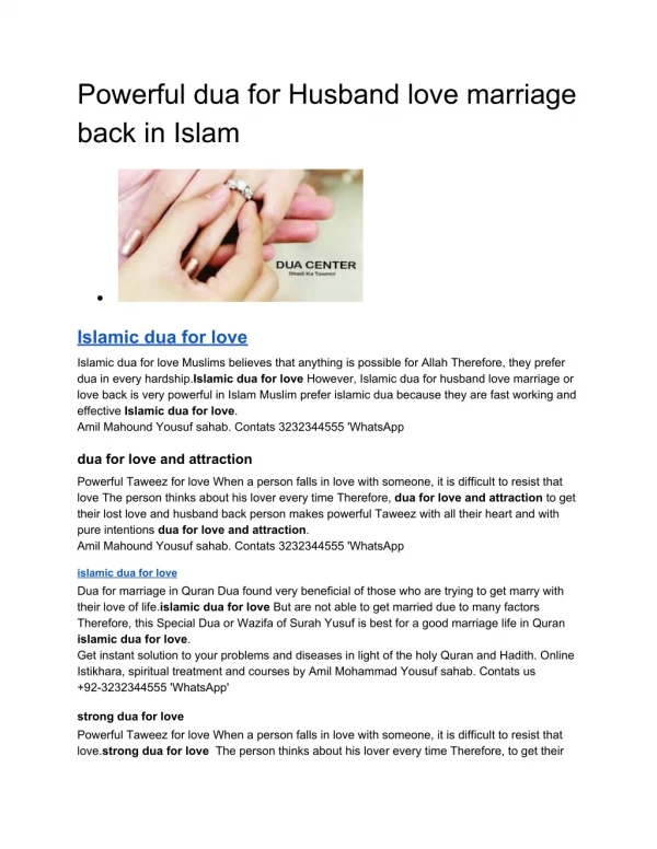 Powerful dua for Husband love marriage back in Islam