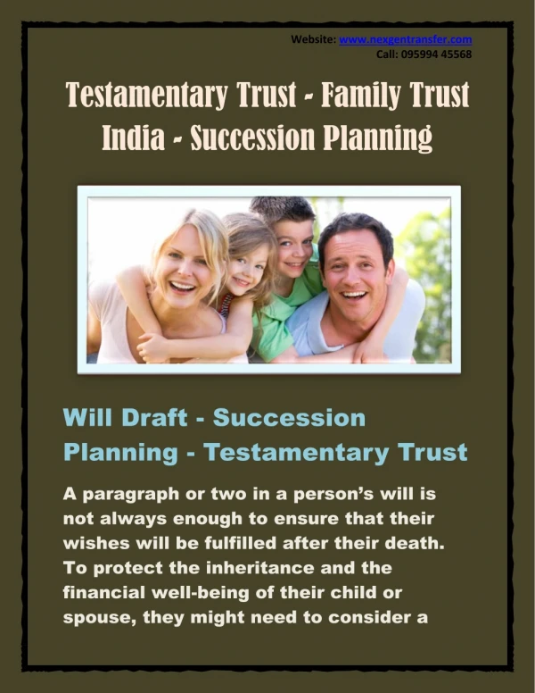 Testamentary Trust - Family Trust India - Succession Planning