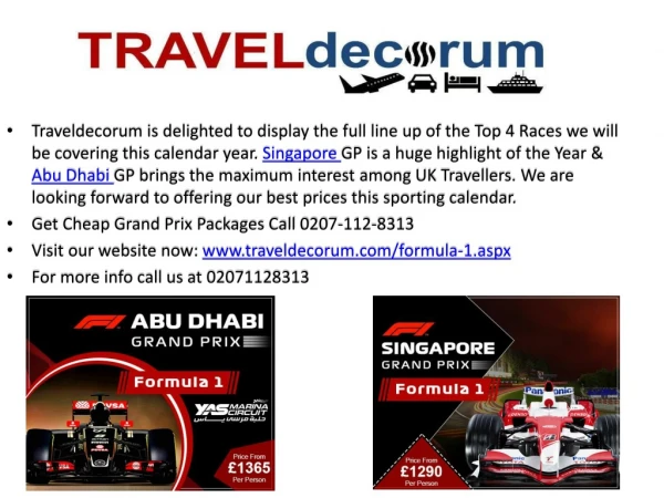 Book Grand Prix Travel package Singapore and Abu Dhabi