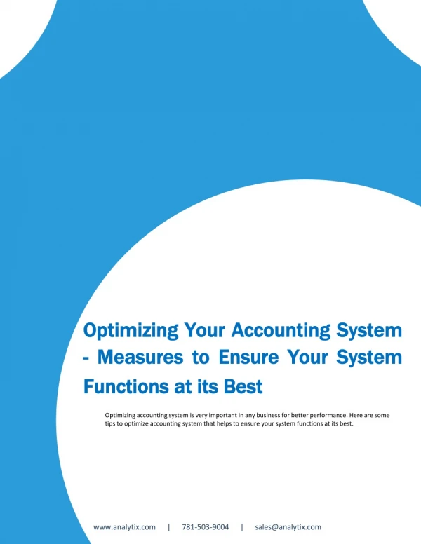 Optimizing Your Accounting System - Measures to Ensure Your System Functions at its Best