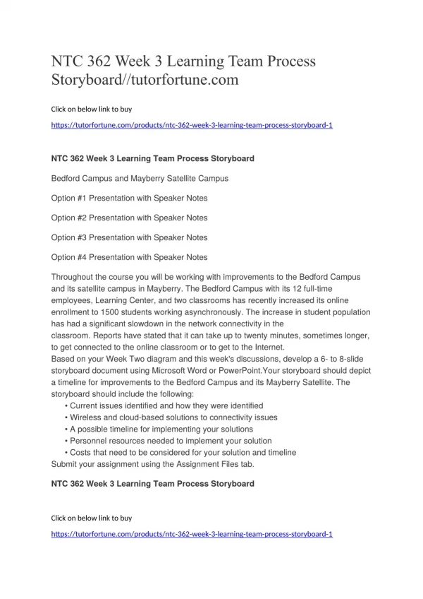 NTC 362 Week 3 Learning Team Process Storyboard//tutorfortune.com