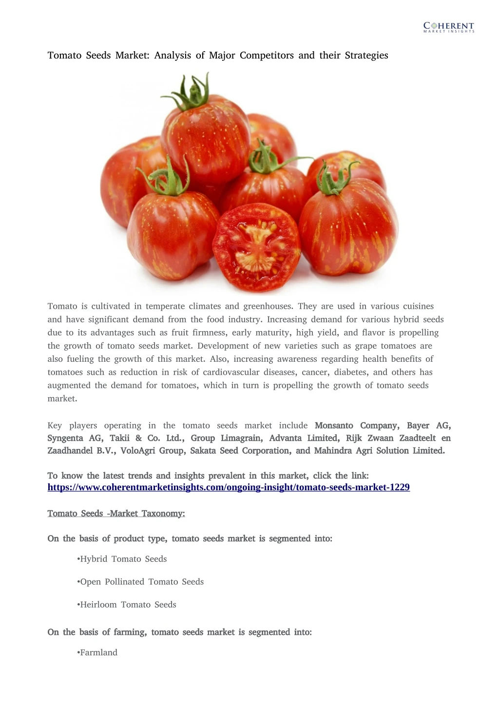 tomato seeds market analysis of major competitors
