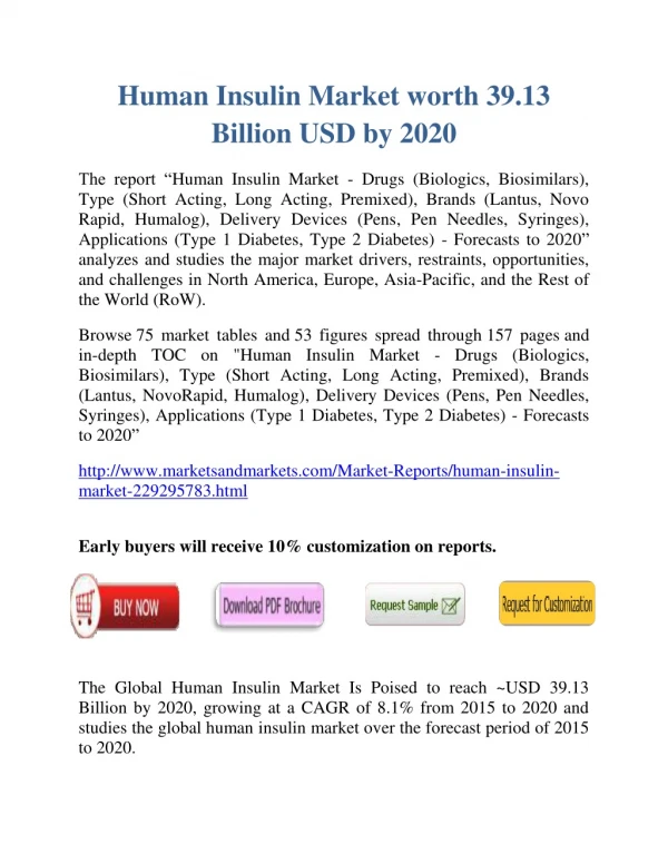 Human Insulin Market worth $ 39.13 Billion by 2020