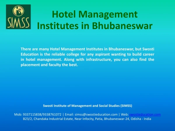 Hotel Management Institutes in Bhubaneswar