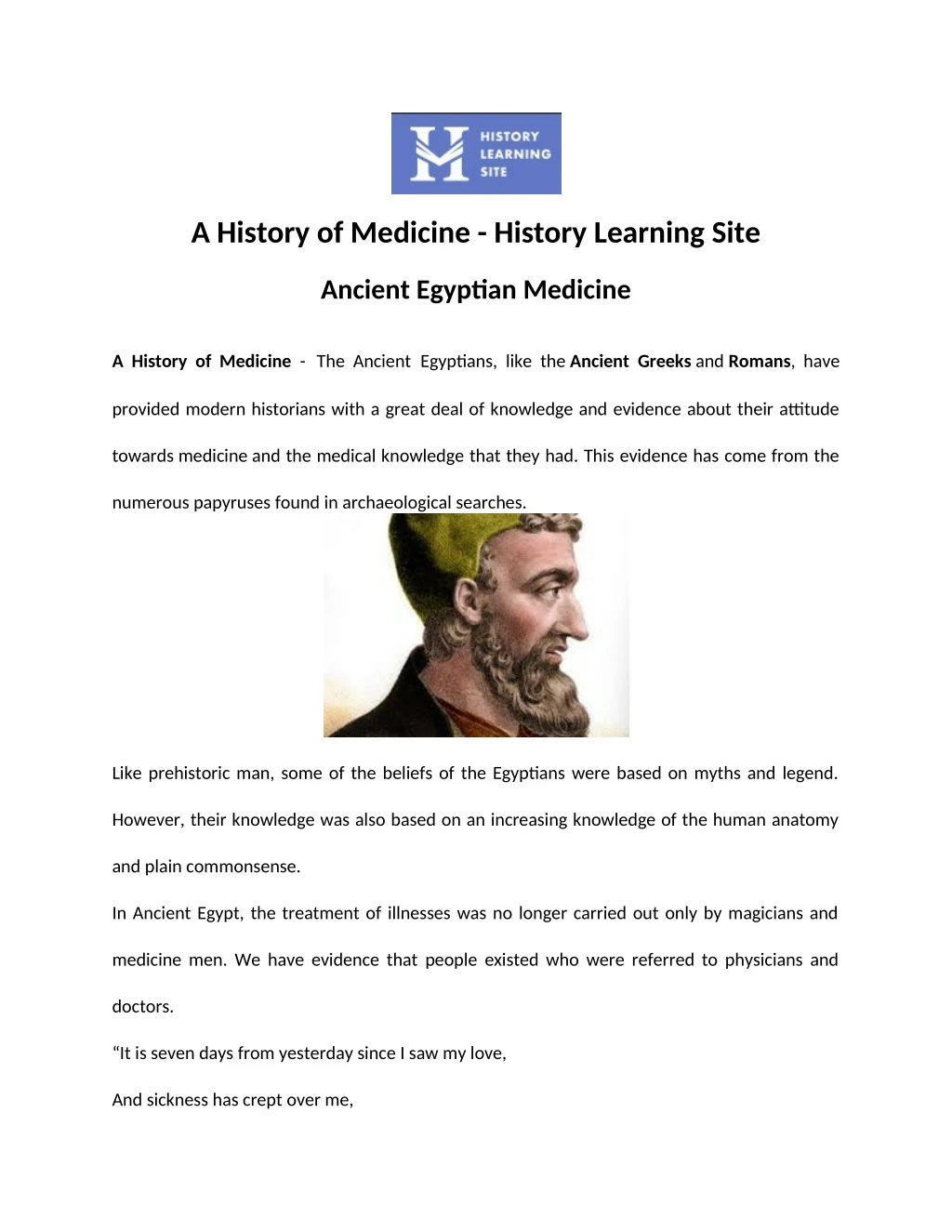 a history of medicine history learning site
