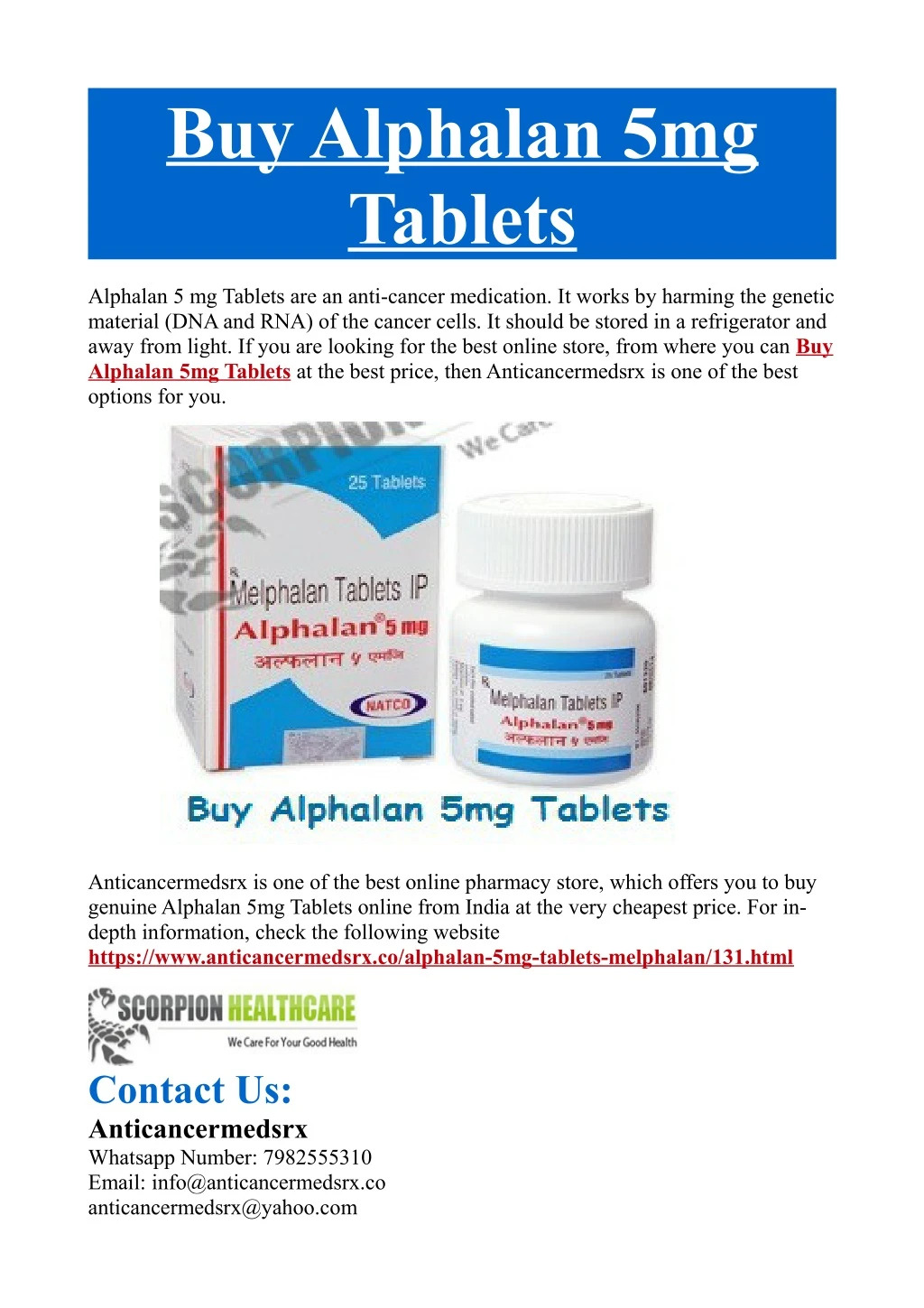 buy alphalan 5mg tablets