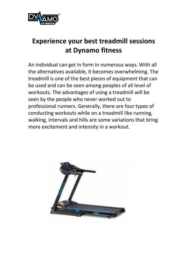 Experience your best treadmill sessions at Dynamo fitness