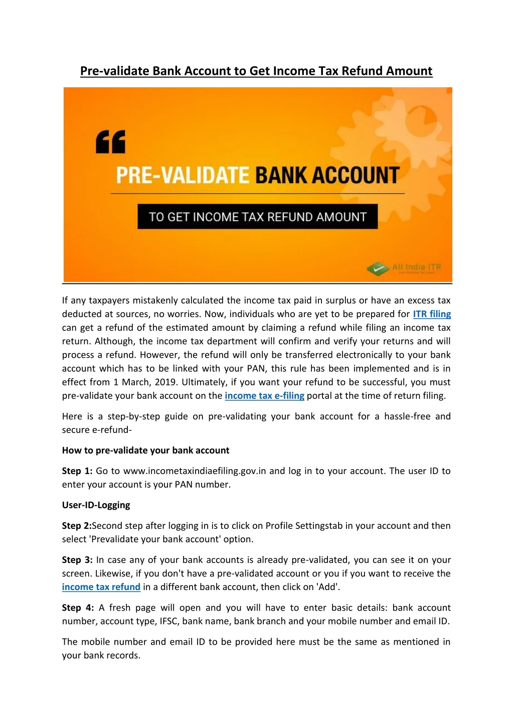 pre validate bank account to get income