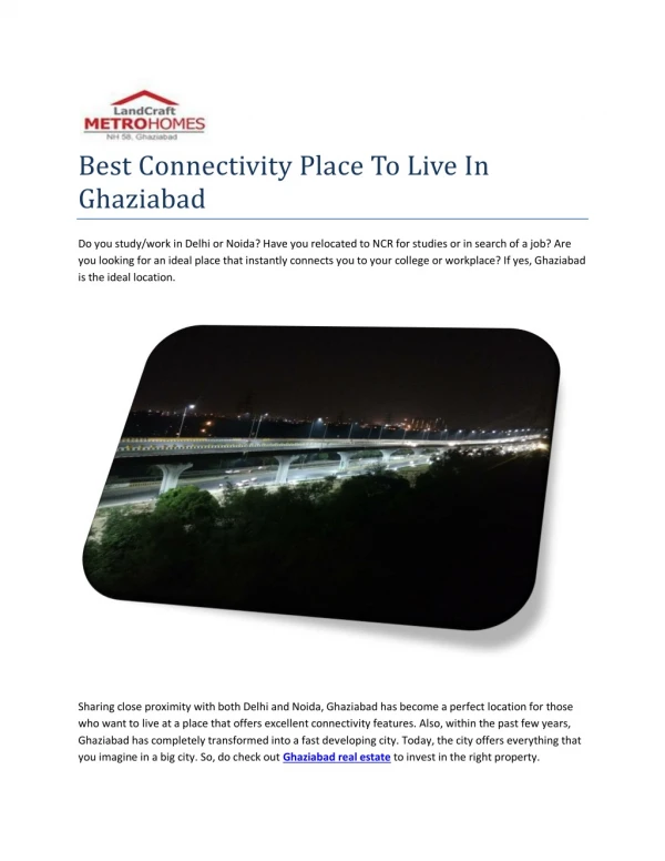 Best Connectivity Place To Live In Ghaziabad