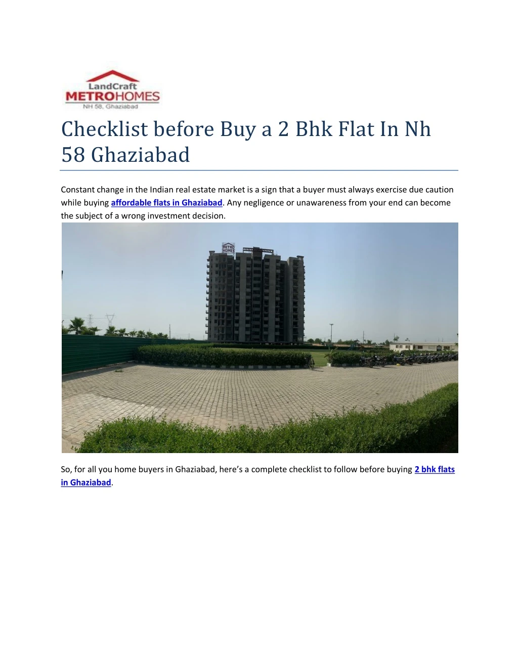 checklist before buy a 2 bhk flat