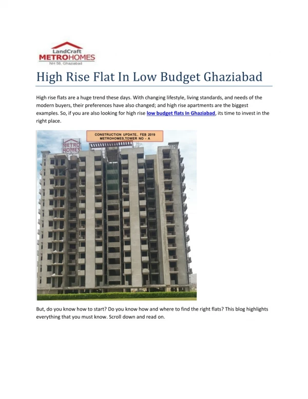 High Rise Flat In Low Budget Ghaziabad