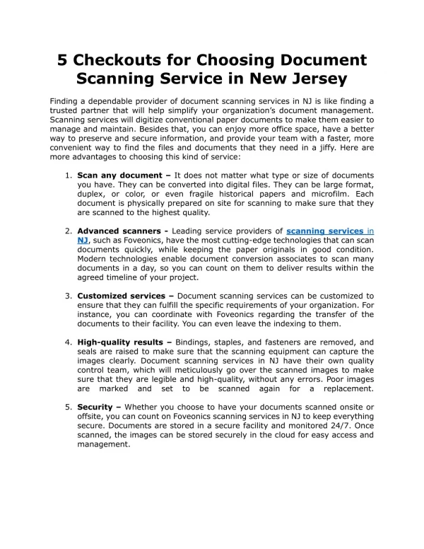 5 Checkouts for Choosing Document Scanning Service in New Jersey