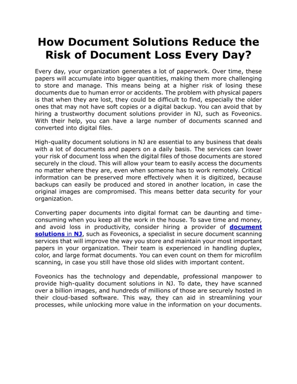 How Document Solutions Reduce the Risk of Document Loss Every Day?