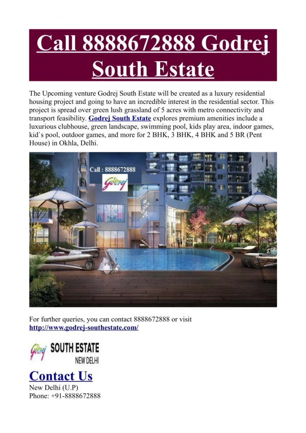 Call 8888672888 | Godrej South Estate
