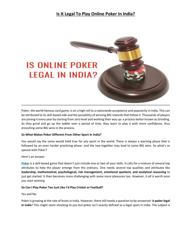 Is It Legal To Play Online Poker In India?