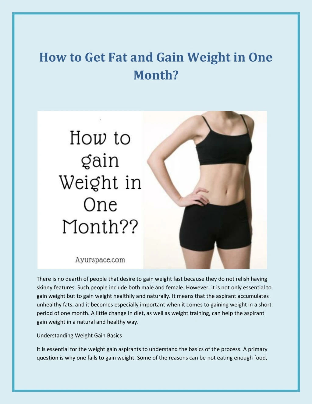 how to get fat and gain weight in one month