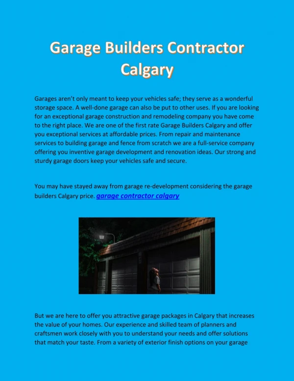 Garage Builders Contractor Calgary