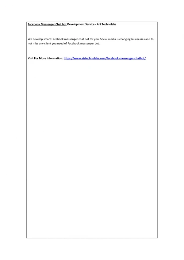 Facebook Messenger Chat bot Development Service - AIS Technolabs