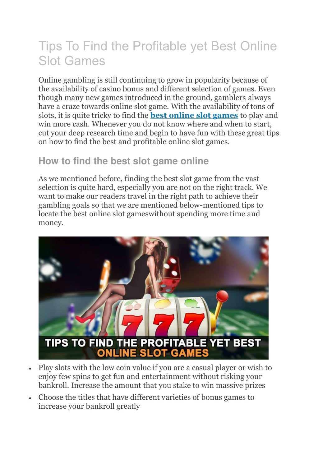 tips to find the profitable yet best online slot