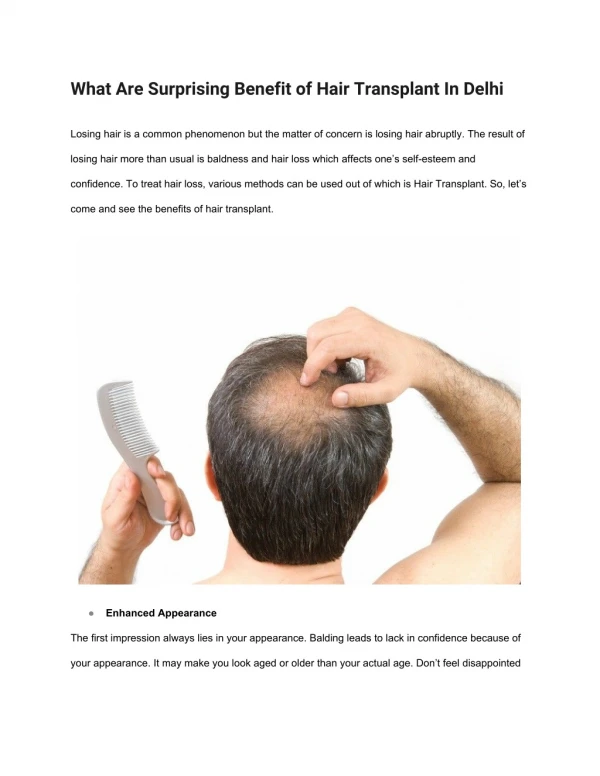 What Are Surprising Benefit of Hair Transplant In Delhi