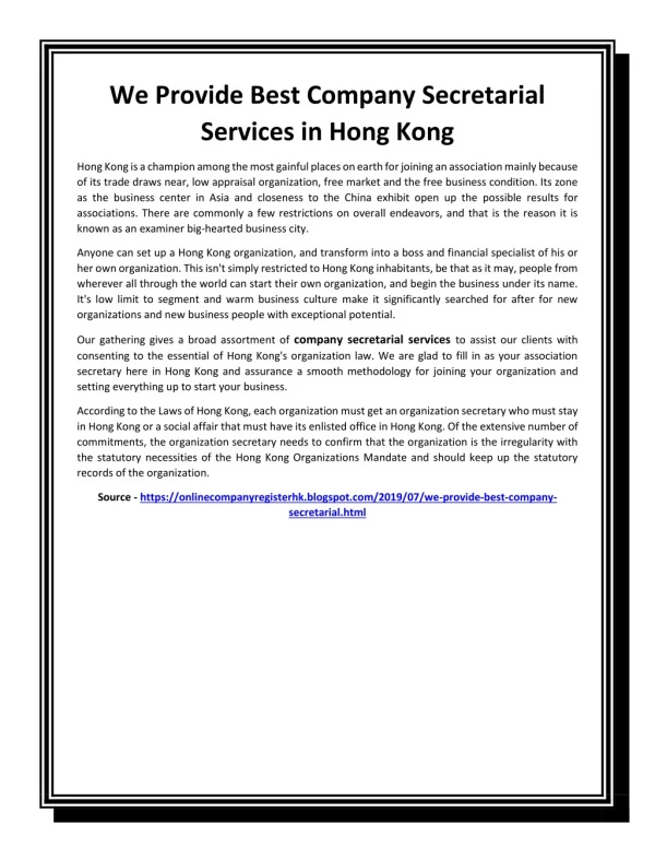We Provide Best Company Secretarial Services in Hong Kong