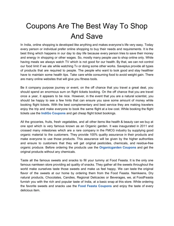 Coupons Are The Best Way To Shop And Save
