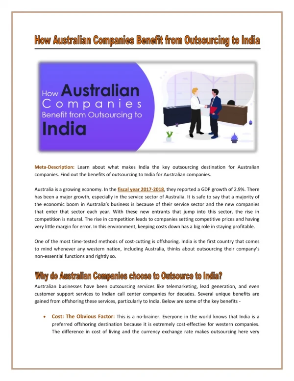 How Australian Companies Benefit from Outsourcing to India