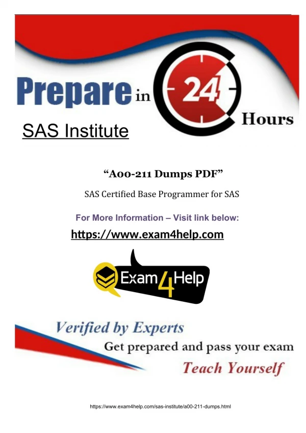 Download Latest SAS Institute A00-211 Exam Dumps In Just 24 Hours - Exam4Help.com