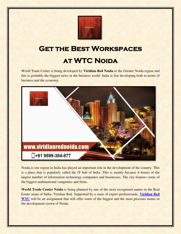 Get the Best Workspaces at WTC Noida