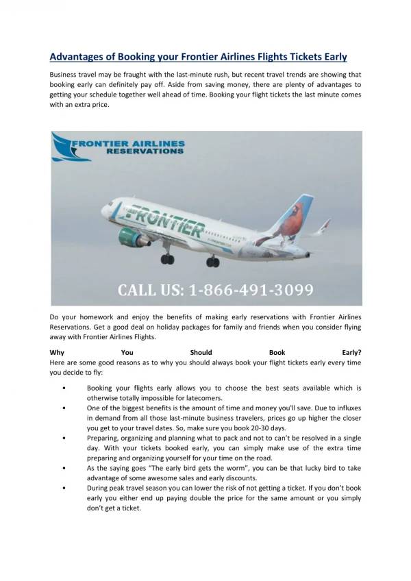 Advantages of Booking your Frontier Airlines Flights Tickets Early