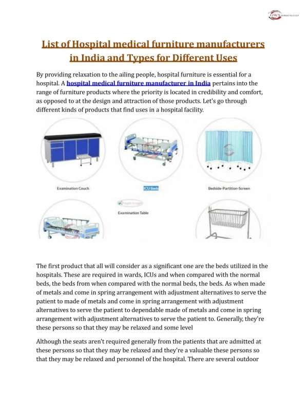Hospital medical furniture manufacturers in India