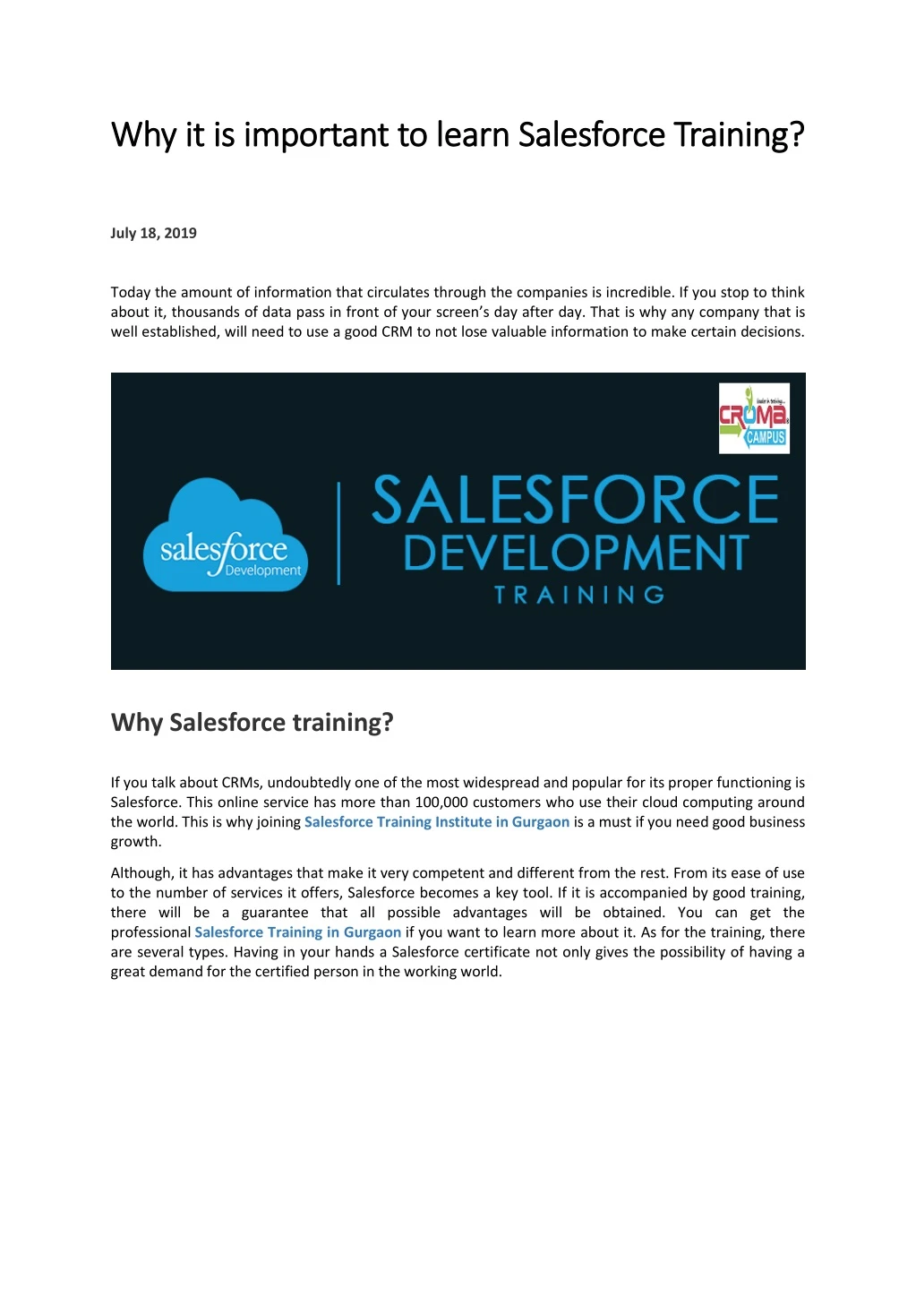 why it is important to learn salesforce training