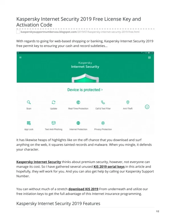 Kaspersky Internet Security 2019 Free License Key and Activation Code