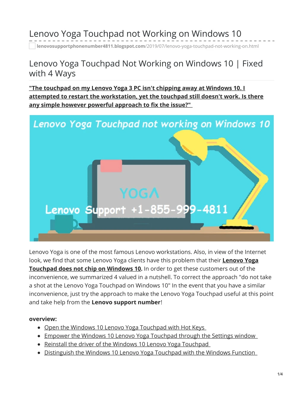 lenovo yoga touchpad not working on windows 10